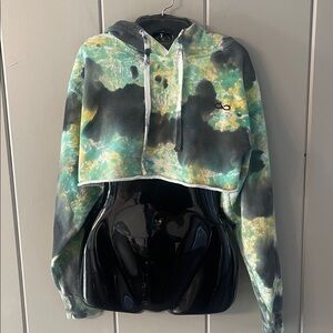 Karmagawa cropped hoodie sweatshirt Tie Dye Gray Green Streetwear Medium